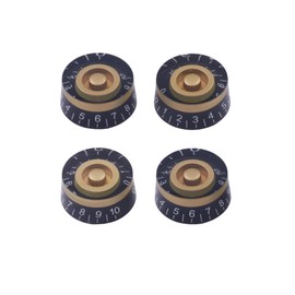 Metallor Electric Guitar Top Hat Knobs Speed Volume Tone Control Knobs Compatible with Les Paul LP Style Electric Guitar Parts Replacement Set of 4Pcs (Black with Gold Circle)