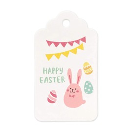 LWR CRAFTS 100 Hang Tags Scalloped Top with Cotton Strings 66ft for Holiday (Happy Easter)