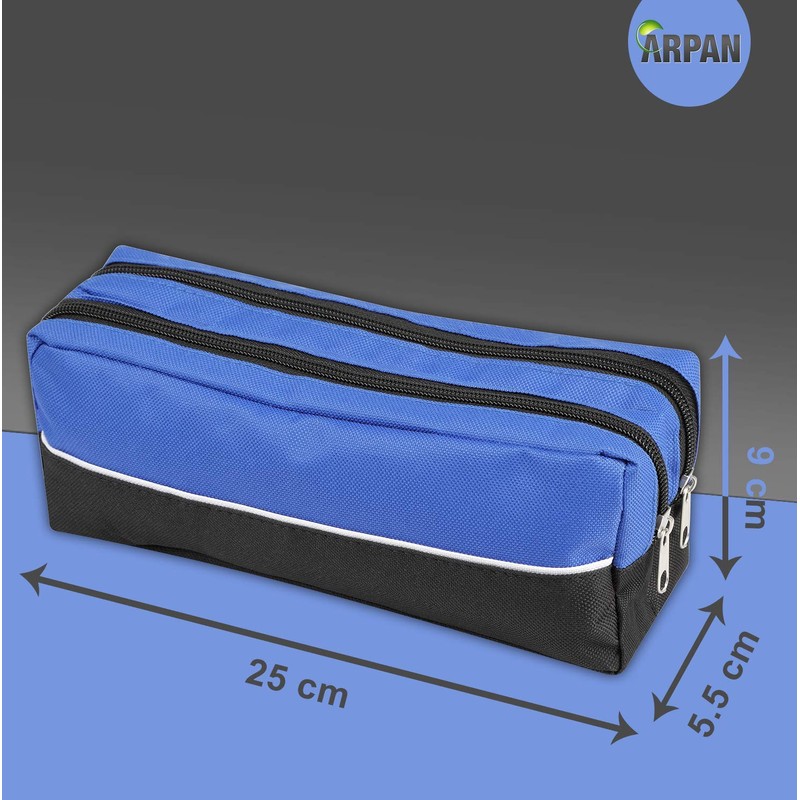 Arpan X-Large Size Double Zip Fabric Pencil Case - Ideal