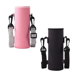 TSHAOUN Pack of 2 Water Bottle Covers, 8 x 23 cm, Large Carry Bag for Water Bottles, Sports Water Bottle Cover, Insulated Bag for Water Bottles for Sports, Hiking, Travel, Campus (Black, Pink)