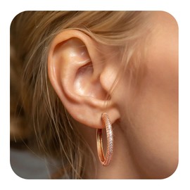MILACOLATO Rose Gold Hoop Earrings for Women and Girls | Hypoallergenic Tragus Cartilage Earrings with AAA Cubic Zirconia | 20mm & 30mm Diameters Huggie Sleeper Earrings