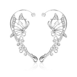 1 Pair of Elf Earrings, Butterfly Elf Ear Decorations, Non-pierced Butterfly Earrings, Elf Jewelry for Women, Silver Elf Cuff Earrings, Suitable for Proms and Parties