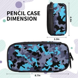 Blue Camo Pencil Case for Boys Girls, Large Capacity Pencil Bag Pencil Box for Kids, School Pencil Pen Organizer with Zipper, Soft Pencil Pouch Pen Bag Pencil Box for Student