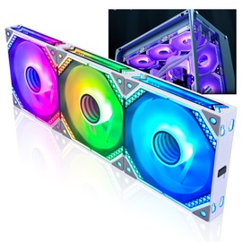 DS Wireless White Case Fans, 120MM LED Fans for PC Case, Computer CPU Cooler, Liquid Cooled Radiators System, Compatible with ASUS Aura, MSI Mystic Light (3Pack RGB Fans, G Series)
