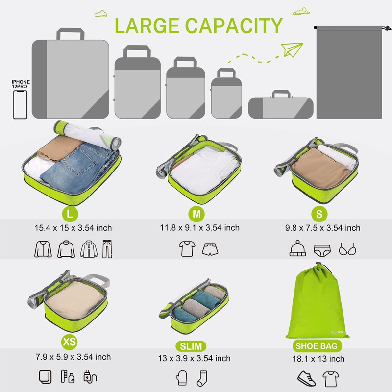Gonex Compression Packing Cubes, 6 PCS Travel Luggage Packing Organizers
