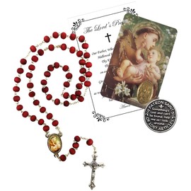 St Anthony Rosary - with Laminated Prayer Card, Saint Anthony of Padua Pocket Token Coin, The Lord's Prayer Card, Rosary Case | Catholic Patron Saint of Lost Things | Total of 5 Items in Set