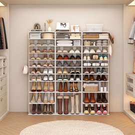 HOMEFORT 10-Tier Corner Shoe Tower - Double Rows, Slim Shoe Stand for 20 Pairs - Entryway, Hallway, Closet (White)