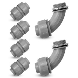 QAGGUM 1-1/2 Inch Liquid Tight Connector, PVC Flexible Conduit Connector, Easy to Thread Non-Metallic Electrical Conduit Fittings 4Pcs 180 Degree and 2Pcs 90 Degree