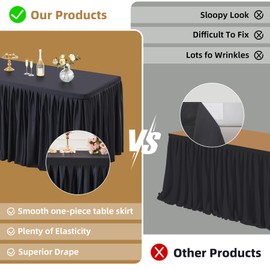 PARTISKY 2 Pack Black Tablecloths for Rectangle Tables 6ft, Wrinkle Resistant Black Table Cover Fitted Stretch Table Cloth with Pleated Ruffle Table Skirts for Party Banquet Dining Birthday Wedding