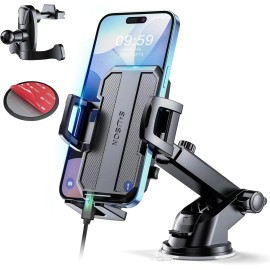 SUUSON 3-in-1 Car Phone Holder Mount Strong Suction for Dashboard Vent Windshield