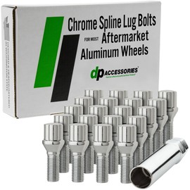 DPAccessories Lug Bolts Compatible with 2015-2023 Jeep Renegade | Chrome Spline Style | for Aftermarket Aluminum Wheels Only | Set of 20 Wheel Bolts & 1 Tool | DJEREN01A-CH/1