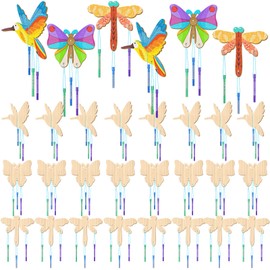 Leinuosen 30 Pcs Wind Chime Kit Hummingbird Wooden Wind Chimes Decorative Butterfly Windchimes Hanging Dragonfly DIY Wind Chimes for Kids Indoor Outdoor Garden Home Patio Party Crafts Decorations