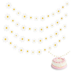 WUSJCOF 4 Pieces Daisy Decorations, Flower Garland, Daisy Boho Banner Party, Paper Flower Decorations, Children's Spring/Summer Party Decorations, Girls' Outdoor Flower Decorations, Birthday