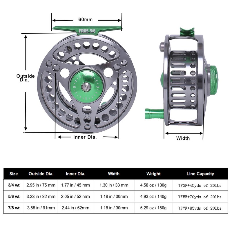 Kylebooker Fly Fishing Reel Large Arbor CNC-machined Aluminum Alloy Body
