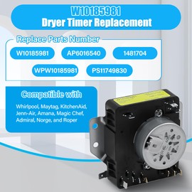 W10185981 Dryer Timer Compatible with Whirlpool, Maytag, KitchenAid, Jenn-Air, Amana, Magic Chef and More, Replacement Clothes Dryer Timer Control Parts WPW10185981, AP6016540, 1481704, PS11749830