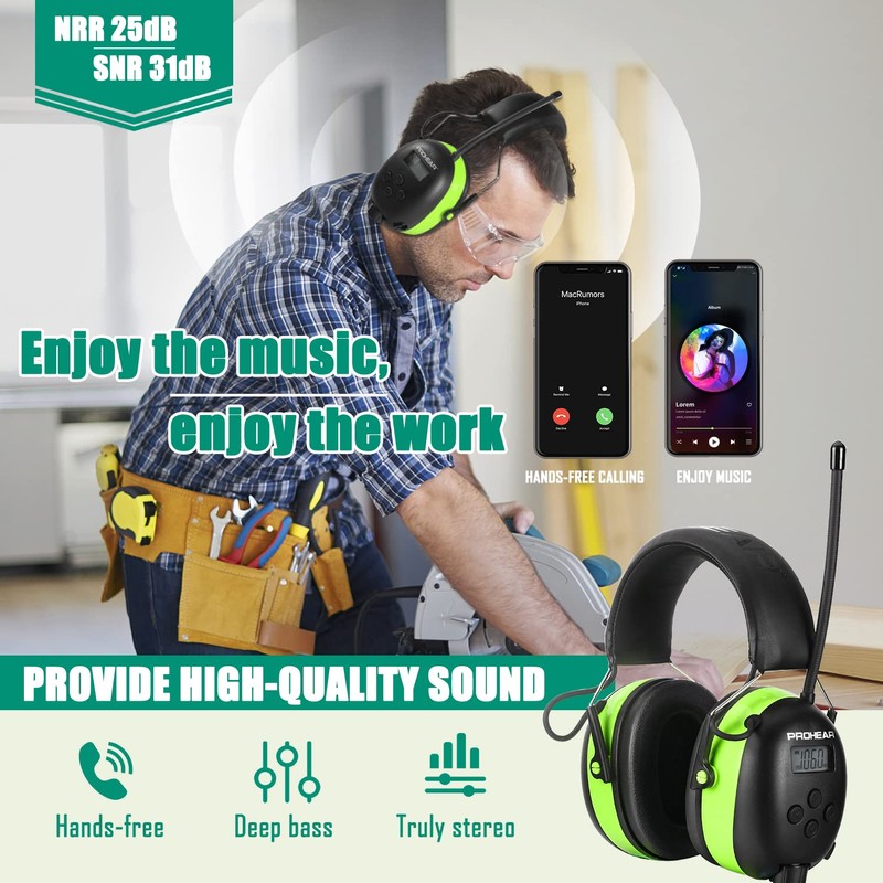 PROHEAR 033 Upgraded 5.4 Bluetooth Hearing Protection AM FM Radio