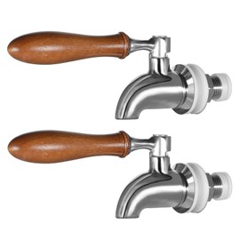Wongblee 2-Pack Stainless Steel Beverage Dispenser Replacement Spigot for Glass Jar, Water Jug, Fits 5/8 inch Opening, Polished Finish, Wooden Handle