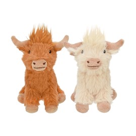 Multipet Highland Cow Plush Dog Toy 2-Pack – Soft Squeaky Farm Animal Toy for Dogs – Assorted Colors (5")