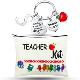 MTLEE 2 Pcs Christmas Teacher Appreciation Gift Women Teacher Kit Present Women Makeup Pouch Cosmetic Bag Thank You Keychain(S Shape)