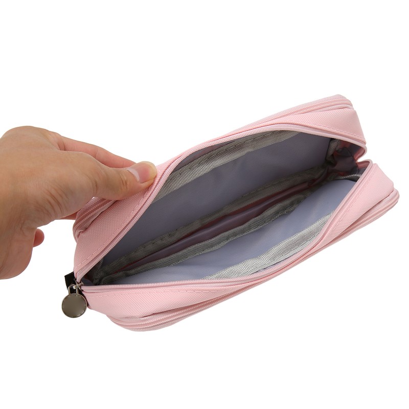 Pen Pencil Case 3 Compartments Canvas Portable Large Capacity Pencil