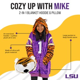 Plushible LSU Snugible 2-in-1 Wearable Blanket Adult, Transforming Pillow - Oversized Sports Hoodie with Front Pocket - Cozy Hoodie Blanket for Women & Men
