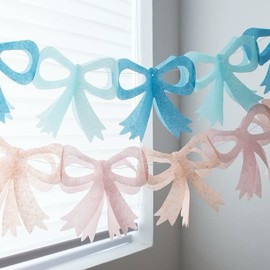 Yiemoge 2 Pack 7.9ft/2.4M Pink and Blue Bow Banner, Cute Paper Bowknot Decoration for Party Baby Shower Wedding Gift Making Handicrafts Home Decor, Decorative Background for Photography and Flat Lay