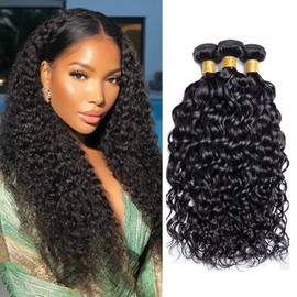 BilltiiWW Water Wave Bundles Natural Black 10 12 14 Inch Brazilian Water Wave Bundles Human Hair Soft and Silky for Women