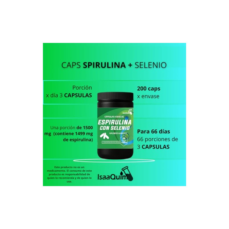 Espirulina con Selenio IsaaQuim | Suplemento Alimenticio | 200 Cápsulas
