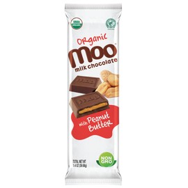 Moo Chocolates Organic Milk Chocolate Large Bars with Peanut Butter 1.4 oz, 14 ct (Pack of 1) | USDA Organic, Non-GMO | 110 Calorie Snacks for On-the-Go, Lunchboxes, Office