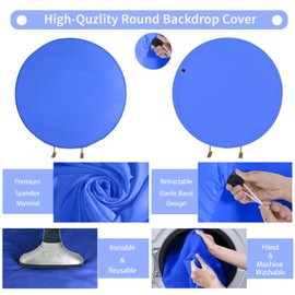 7.2FT Royal Blue Round Backdrop Cover for 5 to 7.2ft Circle Arch Stand - Haefoo Adjustable Wrinkle Free Circle Backdrop Cover for Birthday, Wedding Arch, Baby Shower Photography Background Party Decor