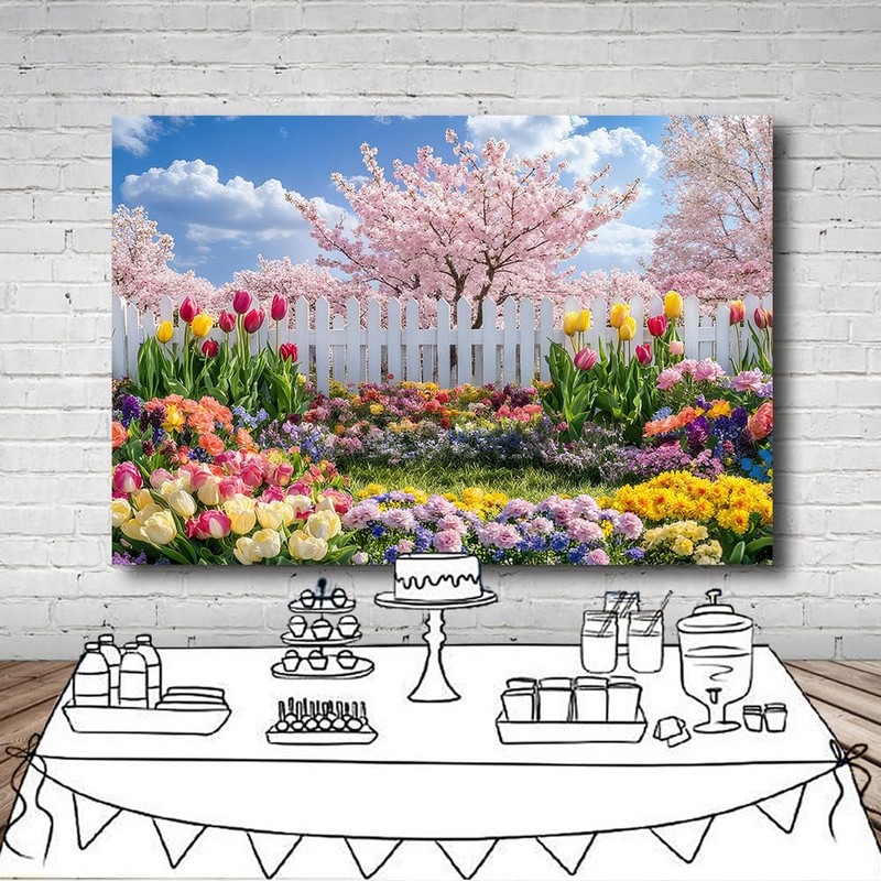 DePhoto 7x5FT Spring Garden Backdrop Secret Floral Garden Tulip Peach