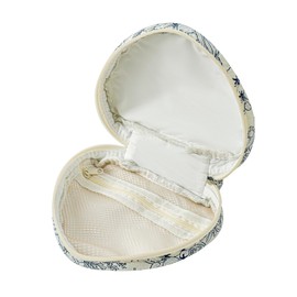 WHJM Cute Heart-shaped Handy Makeup Bag, Small Floral Makeup Pouch, Ideal for Daily Beauty Essentials for Women (Navy Flower)