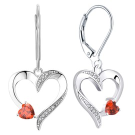 YL Heart Earrings Sterling Silver Created Garnet Heart Dangle Drop Earrings Leverback Jewelry for Women