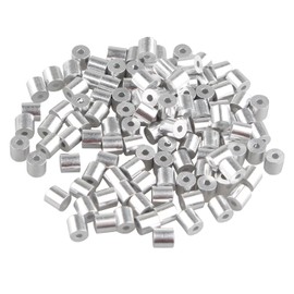 Futheda 100 pcs Aluminum Crimping Loop Sleeve Clips with Round Ferrules for 1.0mm Cable Wire Rope Silver Tone