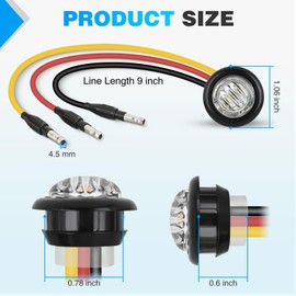 Nilight 3/4" Dual Color Marker Light 10PCS Amber to Red Turn Stop Signal Auxiliary Side Marker Clearance Indicator Bullet Lights 3 Plug IP68 Waterproof for Trailer Truck Pickup Camper RV ATV UTV Bus