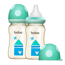 YOHKOH PPSU Baby Bottle Wide Neck, Newborn Anti-Colic Baby Bottle with Natural Response Nipple, Streamlined Body, Easy to Clean (8.8oz (Pack of 2), Blue)