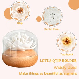 Q Tip Holder Cotton Swab Holder Q Tips Holder Toothpick Holder Dispenser, Black and White Bathroom Accessories 3D Wooden Lotus Flower Cotton Swabs Holder Restroom Sink Black Decor and Accessories