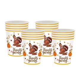 16Pc Autumn Fall Cup Thanksgiving Party Paper Cups,Autumn Decor Turkey Pumpkin Maple Leaf Pattern Disposable Paper Cup Thanks Dinner Cup for Autumn Harvest Thanksgiving Party Supplies Table Decoration