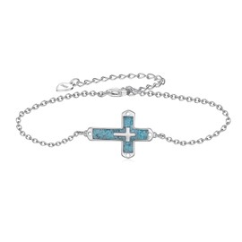 jiulegufa Cross Bracelet 925 Sterling Silver Turquoise Cross Bracelet Religious Jewelry Christian Gifts for Women