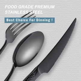 Runfly 20 Piece Hammered Black Silverware Set, 18/10 Stainless Steel Flatware Set, Modern Kitchen Utensil Set Service for 4, Tableware Set, Cutlery Set Including Fork Spoon and Knife