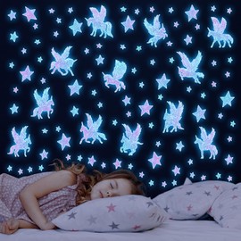 Glow in The Dark Wall Decals Stars Wall Stickers Decor for Baby Girls Bedroom Blue Luminous Glow Stars Ceiling Stickers for Birthday Present for Baby Boys