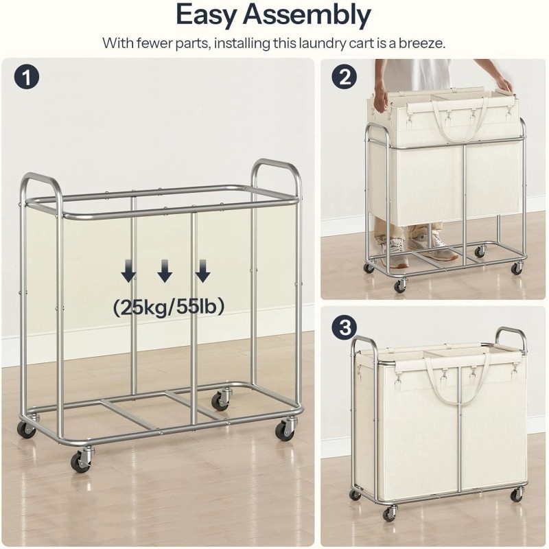 HOOBRO Laundry Basket with Wheels 2-Section Rolling Laundry Hamper Laundry