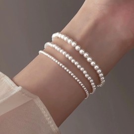 Pearl Bracelets for Women Trendy Stuff Dainty Gold Pearl Bracelet for Women Pearl Beaded Bracelets Stretch Stackable Bracelets Bridesmaid Jewelry Gifts