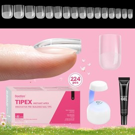 Beetles Tipex Instant Apex Nail Extension Tips Kit Almond/Coffin/Square/Oval/Stiletto/Squaoval Shape Thick Acrylic Nail Flat Nails Manicure Gel press ons Nail Art DIY Nails Art mothersdaygift:_Extra Short Square 16Sizes 224Pcs(Kit)