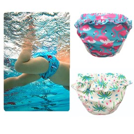 Reusable Swim Nappy, Pack of 2 Swimming Trunks for Baby Girls (0-3 Years), Ruffle Swim Nappy Swimming Trunks (Colour A, M/22-28 lb/1-2 Years)