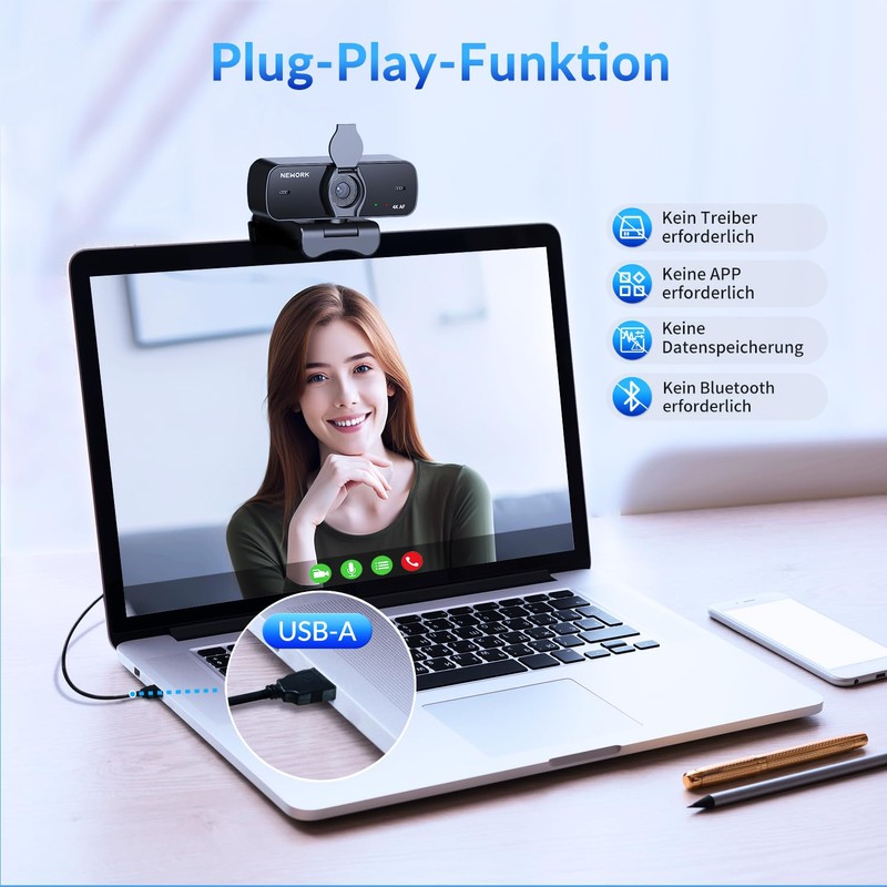 NEWORK 4K PC Webcam with Sony Sensor, Auto Focus and