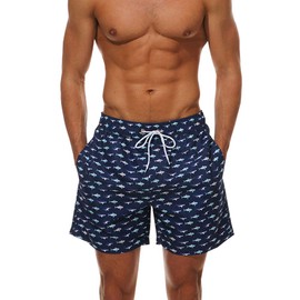 HLVEXH Men's Swimming Trunks Summer Beach Shorts Surf Swim Shorts Board Shorts with Mesh Lining, Fish