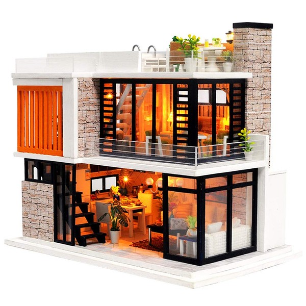 Spilay Dollhouse Miniature with Furniture,DIY Dollhouse Kit Mini Modern Villa Model with Music Box,1:24 Scale Creative Doll House Best Christmas Birthday Gift for Lovers Boys and Girls(Florence)