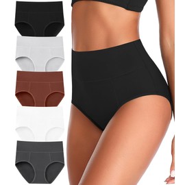 ASIMOON Tummy Control High Waisted Underwear for Women Cotton Plus Size Full Coverage Panties Ladies Briefs XL