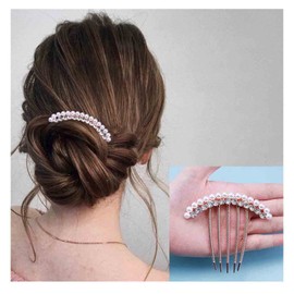 Yheakne Crystal Bridal Hair Comb Gold Rhinestone Wedding Headpiece Pearls Hairpiece Bridal Side Comb Pearls Wedding Hair Accessories for Bride and Bridesmaids (Style A)